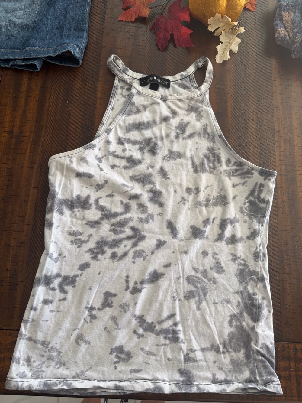 Tie-Dye High-Neck Tank Top - Gray/White